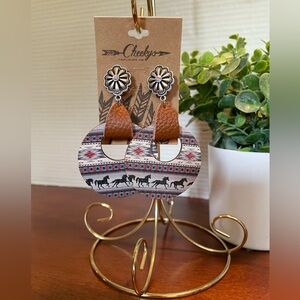 Cheeky Brand Horse And Aztec Designed Post Back Earrings. NWT
